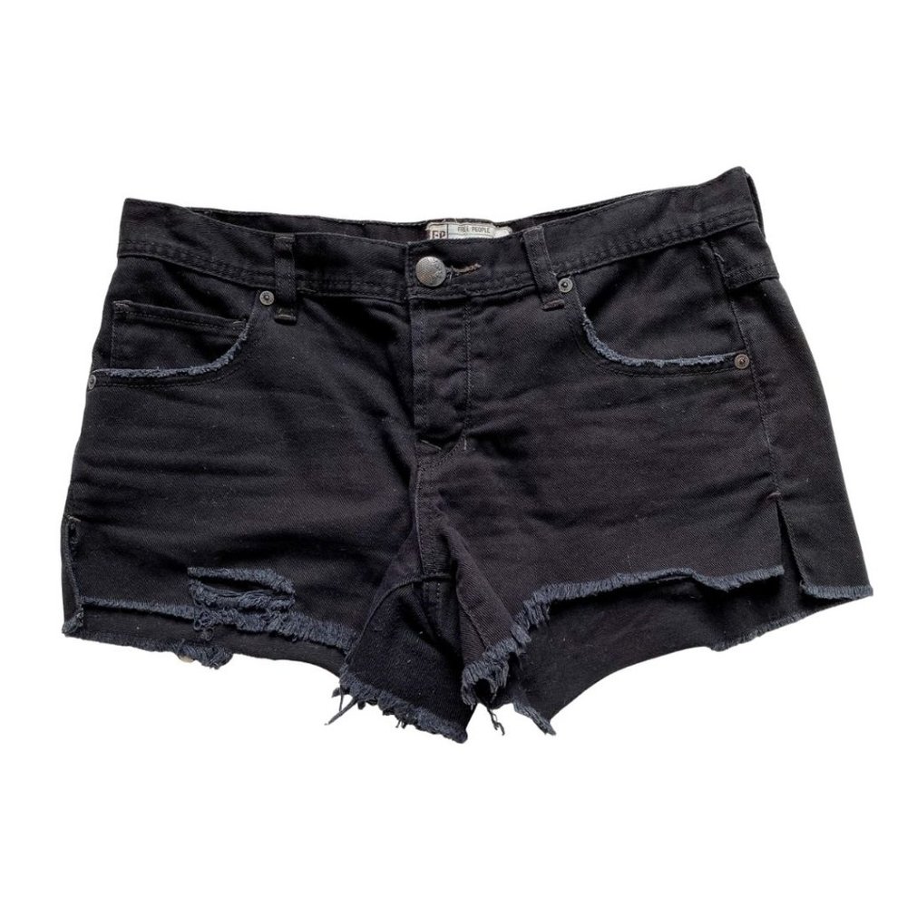Free People Shark Bite Cutoff Fray Black Denim Womens Shorts Size 27
